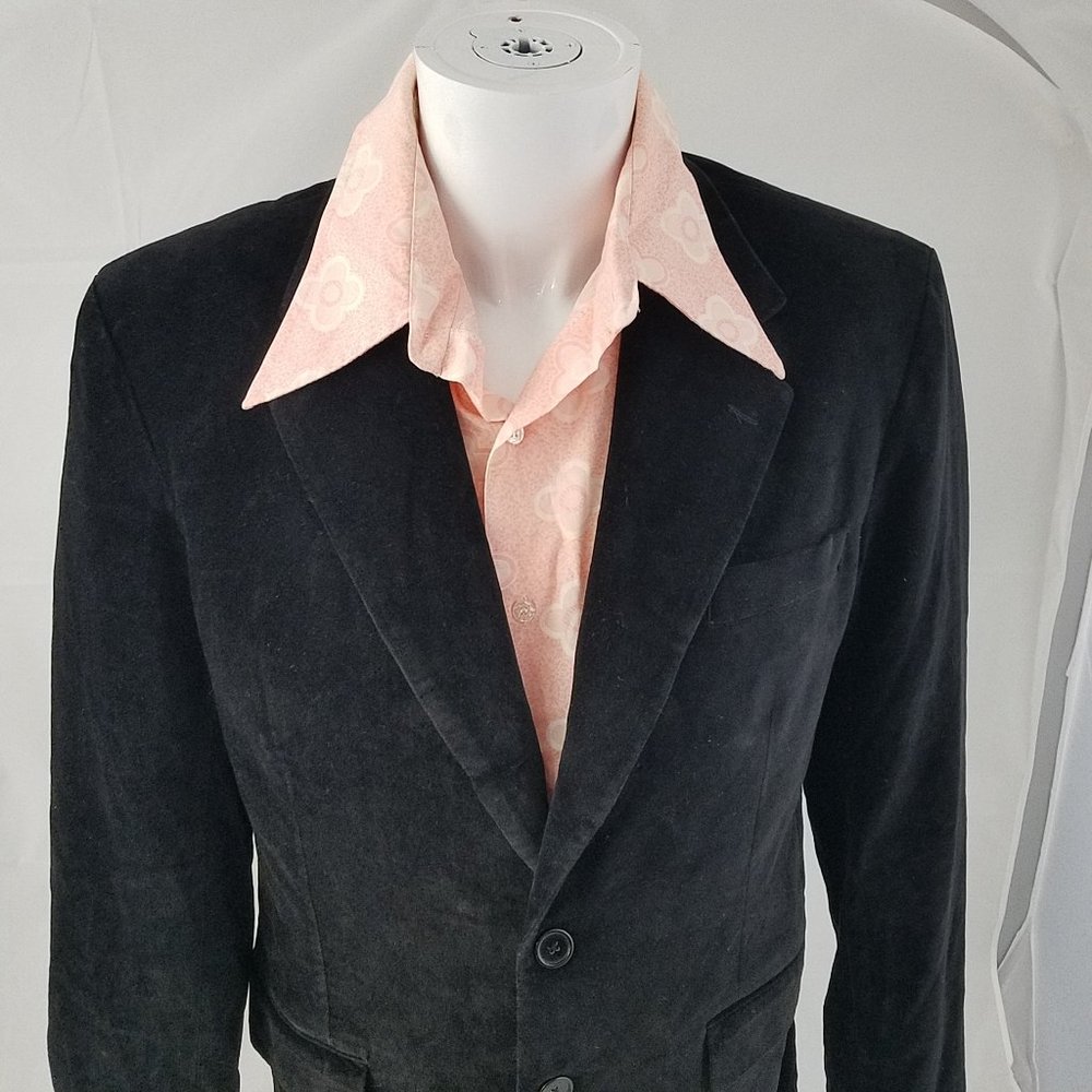 Retro Black Suede BLAZER Cotton 2-BUTTON Sport Coat Sz XL 42